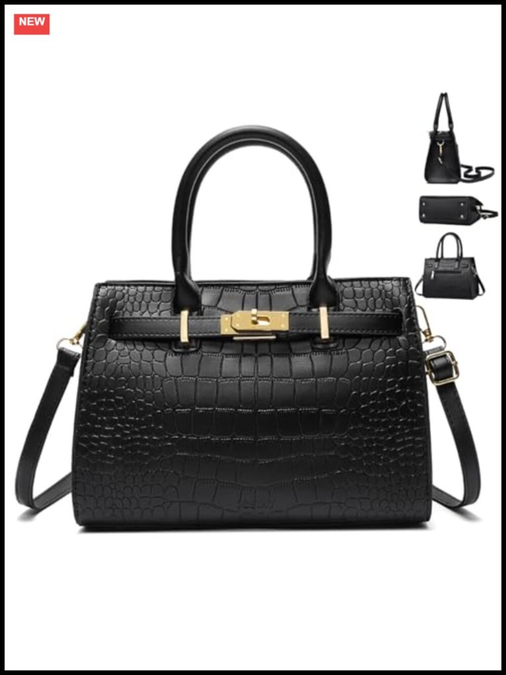 Croc Embossed Faux Leather Satchel Top Handle Crossbody Bag